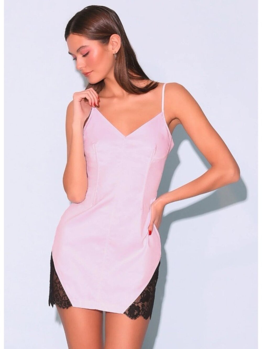fleur du mal Lace Insert Poplin Mini Dress Baby Pink